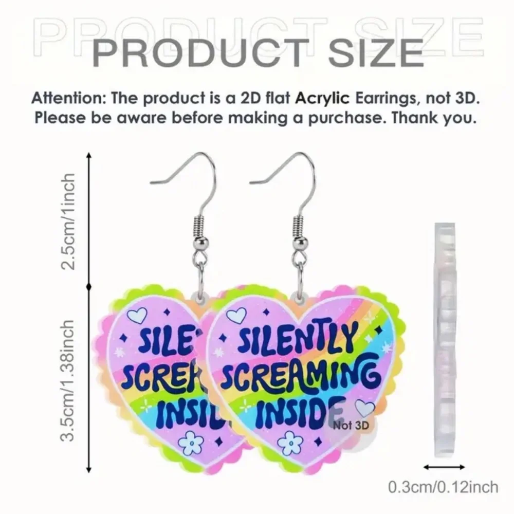 NWT! Silently Screaming Inside Pastel Colored Heart Shaped Pierced Earrings!